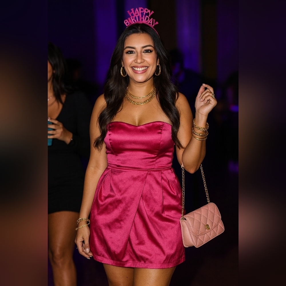 Size 10 Trixxi Pink Strapless Pleated Sheath Mini Dress Bridesmaid Cocktail